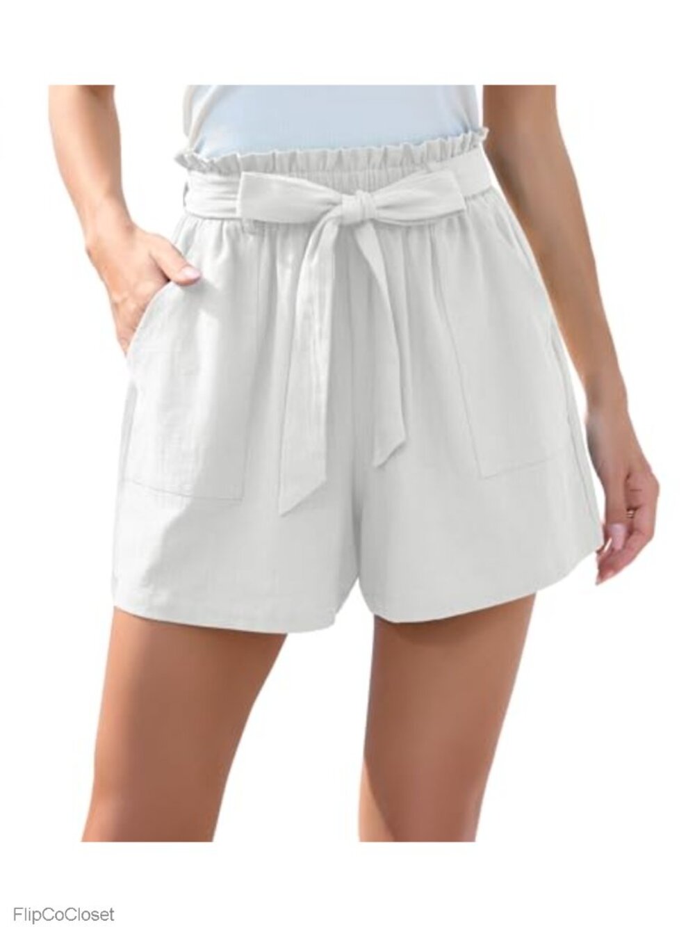 Women Casual Shorts Bowknot Tie Waist Summer Shorts with Pockets